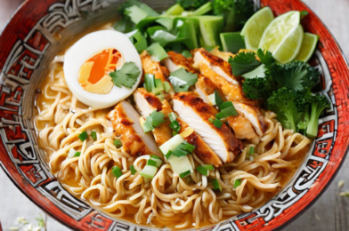 Fiery Chicken Ramen with Creamy Garlic Sauce